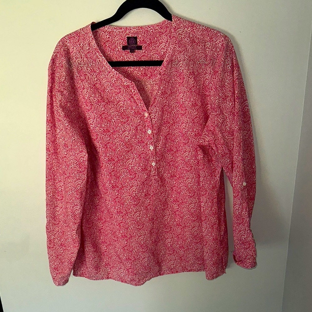 Pink Button-Up Women's Top liberty art fabric
